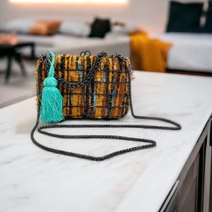 Earl Gariando Orange Tweed Caged‎ Tassel Minaudiere Purse